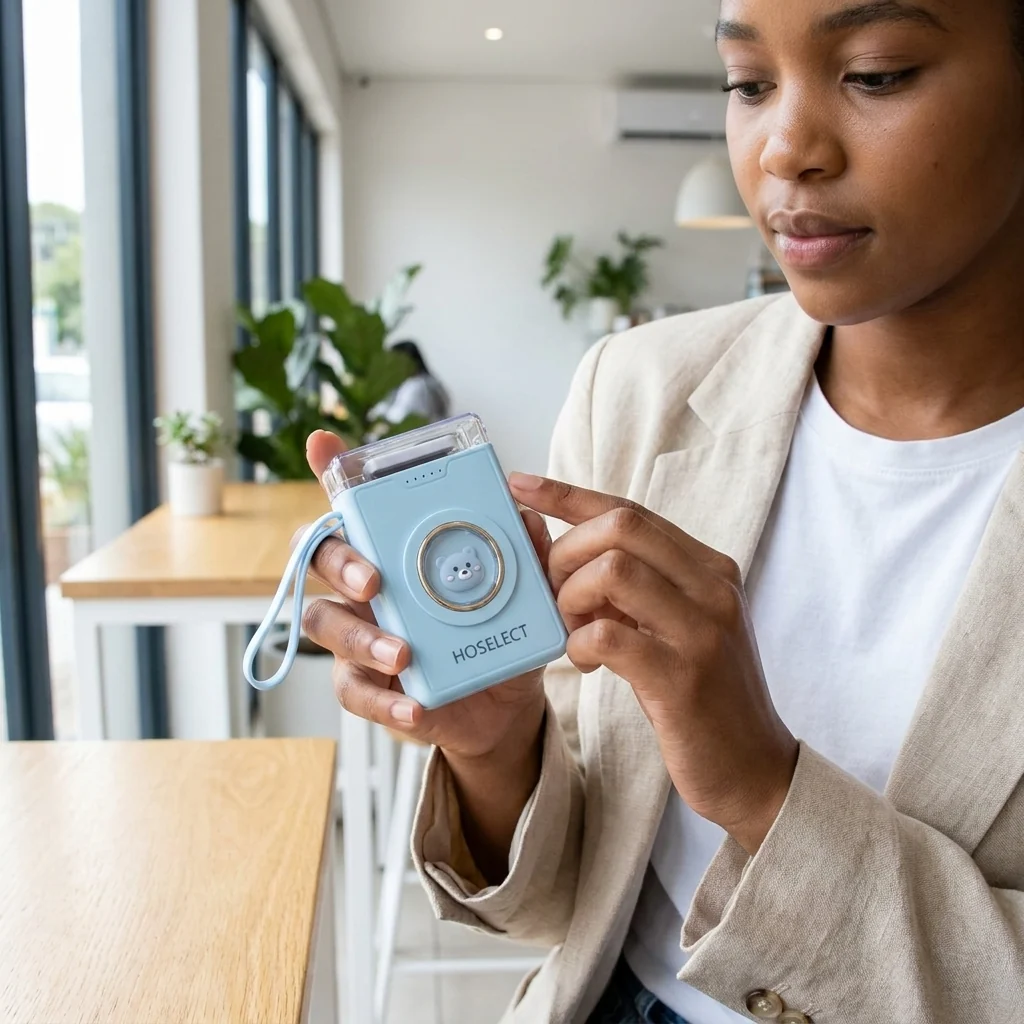 Woman holding a Cartoon Cute Design 10W Output Power Bank in a bright interior setting, showcasing its playful design.