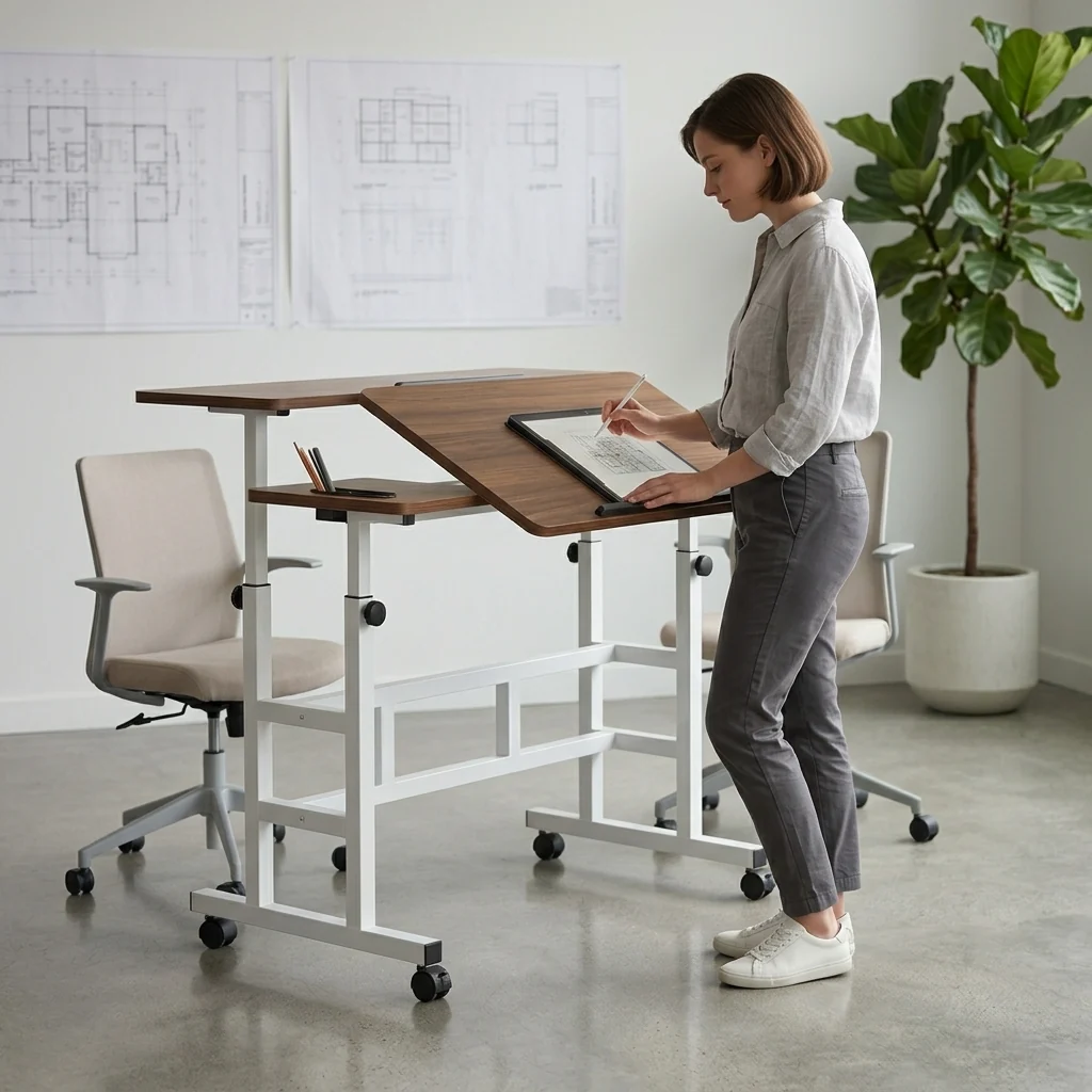 Mobile Height-Adjustable Standing Drafting Desk